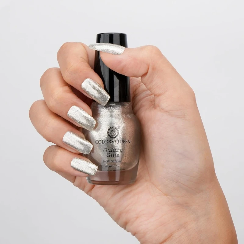 Colors Queen Galaxy Glitz Nail Lacquer | Glossy Nail Polish | Long Lasting | Chip Resisting Formula, Effortless Application | Vegan and Cruelty Free (101 - Classic Pearl, 17ml) - Thumbnail 2